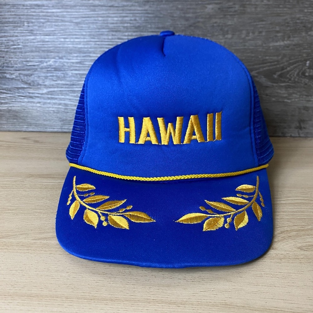 Hawaii Hat Cap Snap Back Mesh Trucker Embroidered Leaf Mens Vintage Style Retro